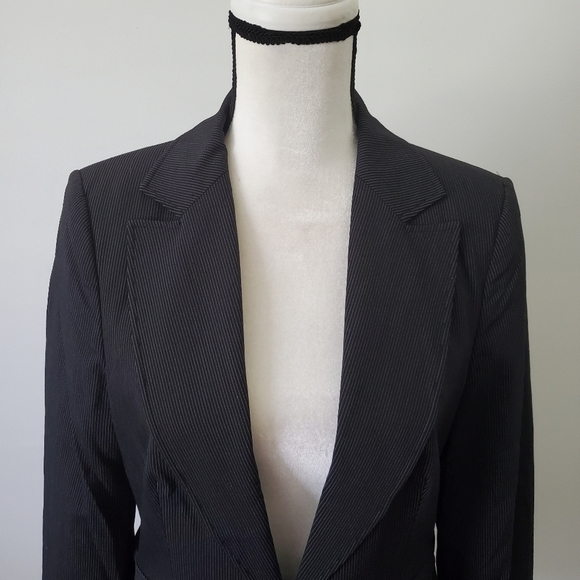 Reiss Goblin Cropped Striped Suite Blazer Jacket Wool Blend Size 14 - Picture 3 of 15